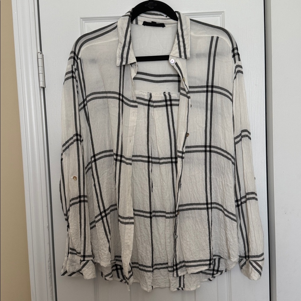 Black and White Plaid Button-Up Shirt